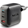NGS Cargador de Pared GaN BUD100WTINY 100W con 2xUSB-C y 1xUSB-A Negro
